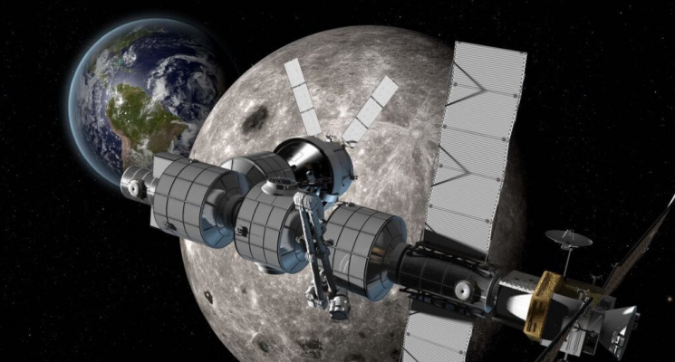 Этапы космической программы «Артемида». Примерный внешний вид окололунной станции «Gateway». Фото.