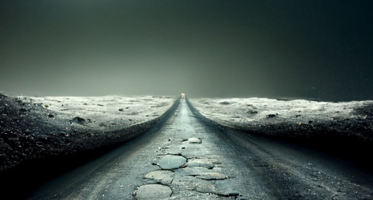 На поверхности Луны появятся дороги. Так будут выглядеть дороги на Луне по версии нейросети Midjourney. Фото.