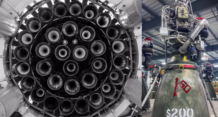 Мощность ракеты Starship Super Heavy. Двигатели SpaceX Raptor. Фото.