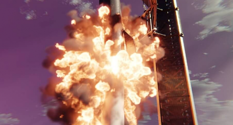 Крушение ракеты Starship Super Heavy. Главное, чтобы ракета не взорвалась на стартовой площадке. Фото.